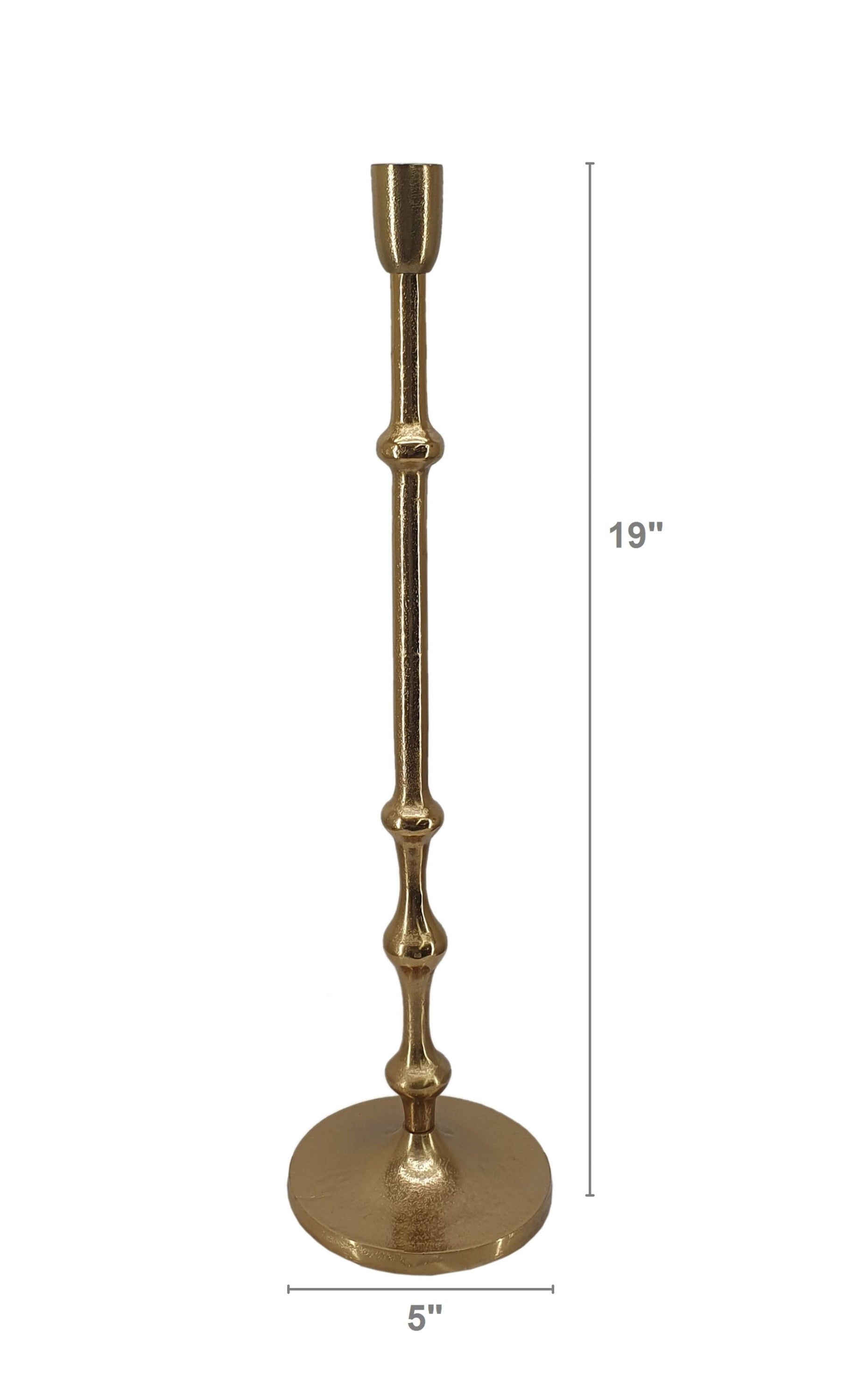 D5x19' Slender Aluminum Taper Candle Holder with Bead Accents, Bronze