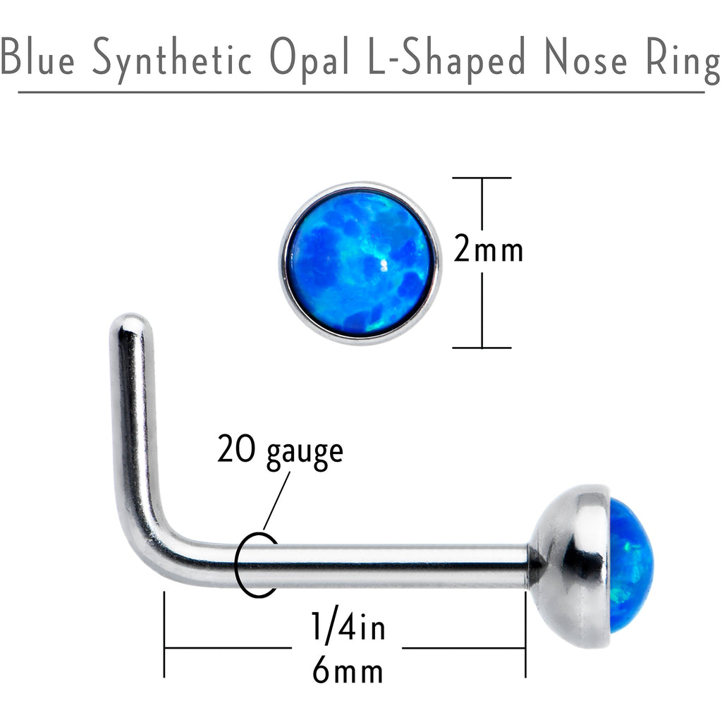 20G 2mm Blue Synthetic Opal L-Shaped Nose Ring