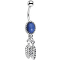 Dark Blue Santa Fe Double Feather Dangle Belly Ring