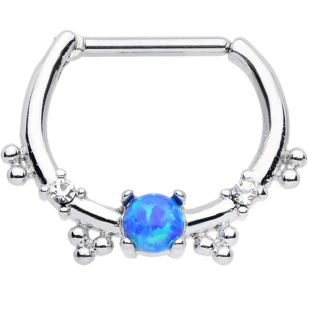 16G Clear Gem Blue Imitation Opal Simple Septum Clicker