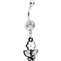 Clear Czech Stone Black Faceted Floral Foliage Dangle Belly Ring