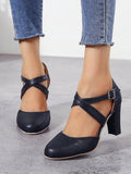 Cross-Strap Block Heel Pumps