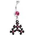 Pink Czech Stone Black Snow Flurry Dangle Belly Ring