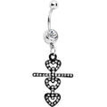 Clear Czech Stone Black Snowman of Love Dangle Belly Ring