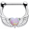 16G Steel Pinkish Synthetic Opal Heart Angel Wing Septum Clicker