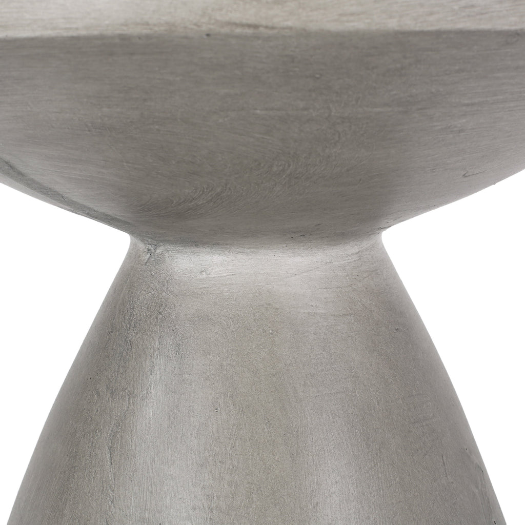 Modern Outdoor Lightweight Concrete Side Table with Hourglass Design in Natural Magnesium Oxide, 18x18x20.25 inches