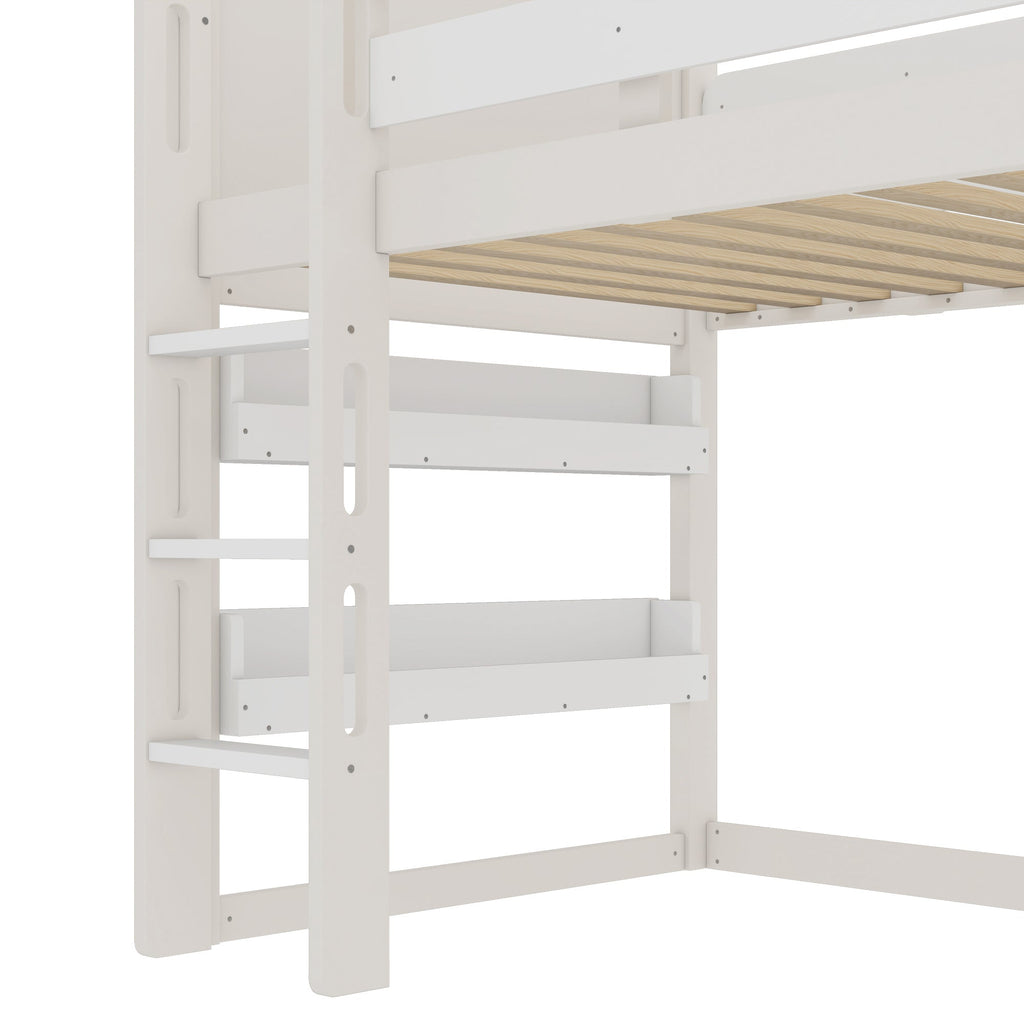 Twin Size Loft Bed with Bookshelf Playful Design for Kids House-Shaped Structure with Slide High-Quality Safety Rails,Beige