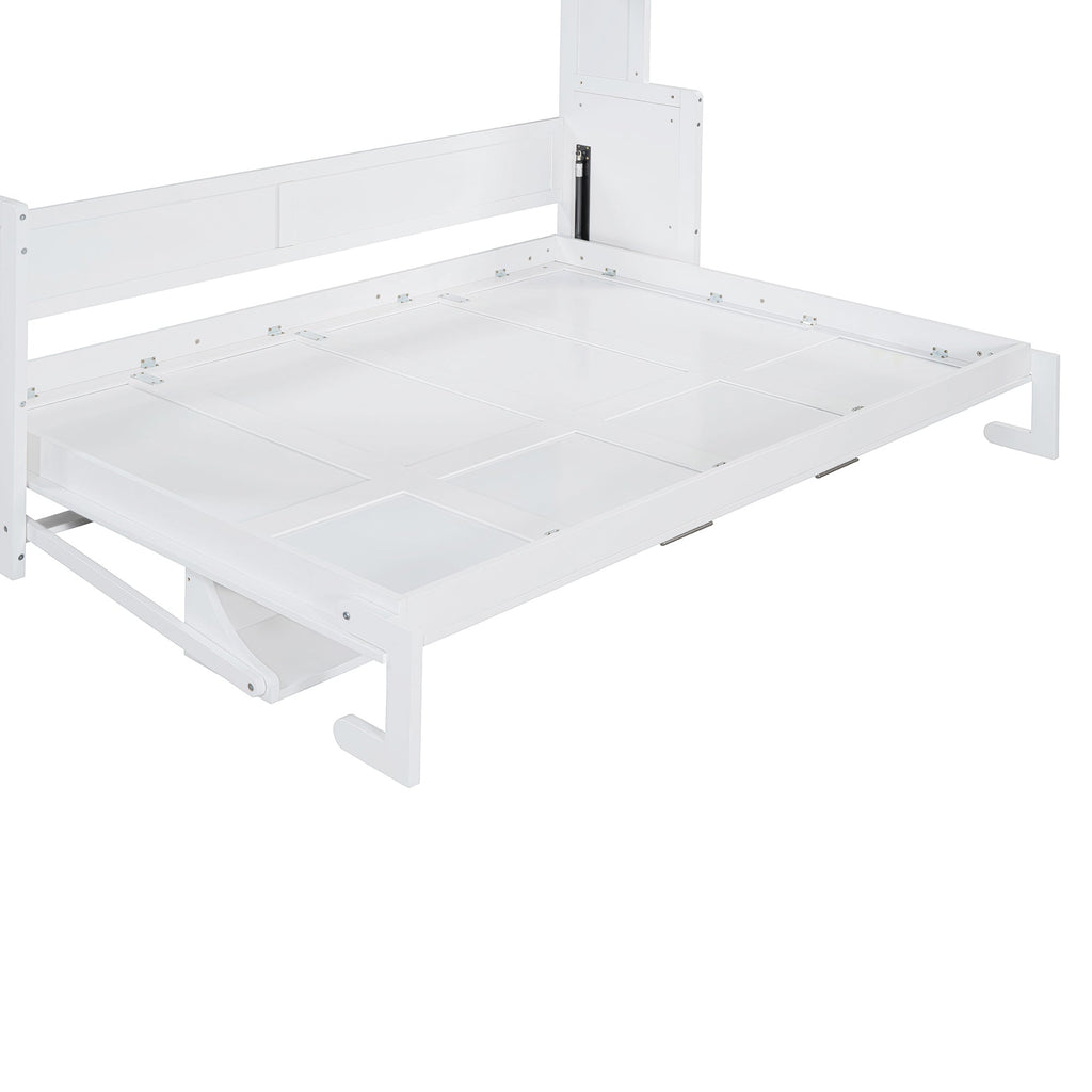 Queen Size Murphy Bed with Hydraulic Lift & Desk Design, White(OLD SKU: N820S00033K)