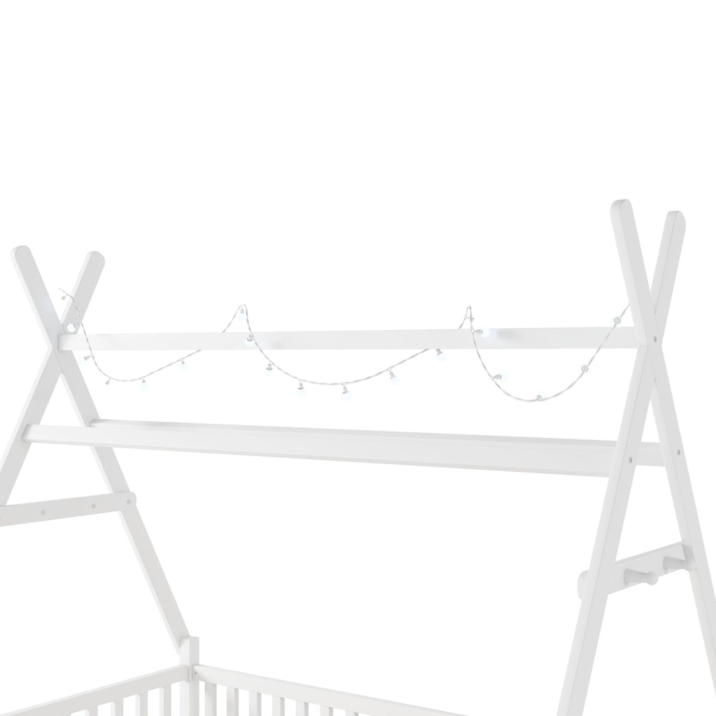 Twin House Bed with Light, Low Floor House Bed with Fence and Roof for Kids Boys Girls,White(Expect arrive date 2025/7/20)