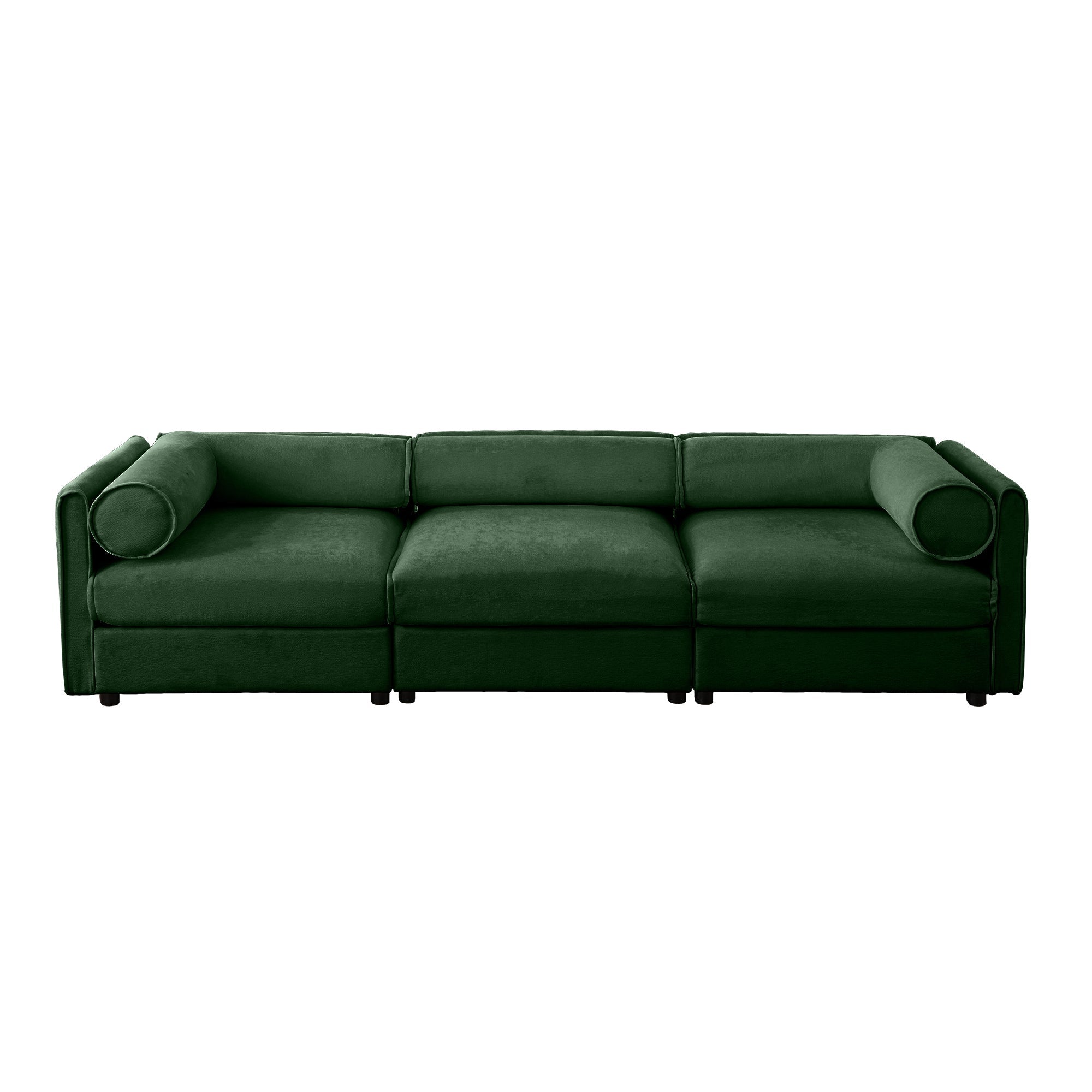 Elegant Green Chenille  Sofa with Storage Seat, Cylindrical Backrest and Armrests, Contemporary 3-Seater Fabric Couch with Hidden Storage Compartment