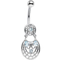 Blue CZ Gem Circular Woven Pattern Dangle Belly Ring