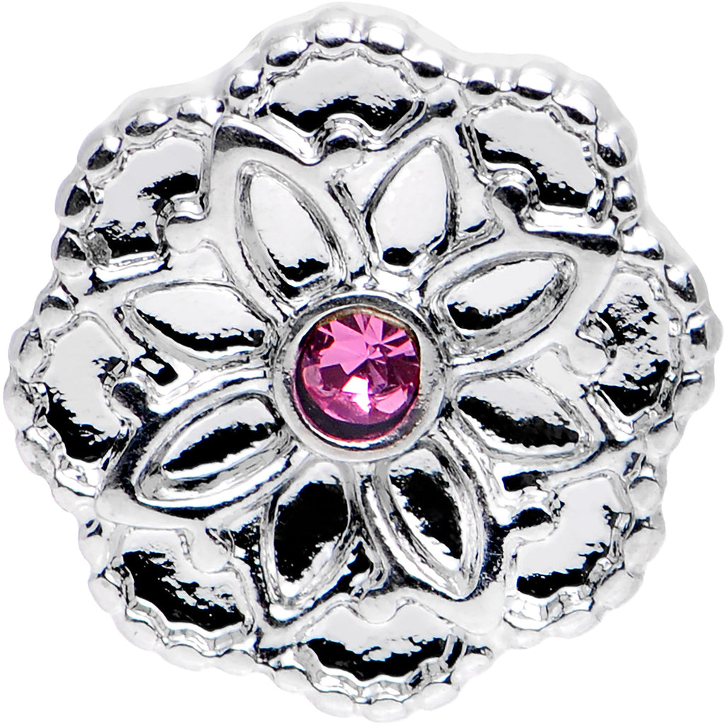 16G 1/4 Pink Gem Steel Mandala Flower Tragus Cartilage Earring