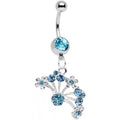 Aqua Gem Stainless Steel Bouquet of Daisies Dangle Belly Ring