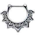 16G 1/4 Steel Barbell Ornate Heart Detailed Hoop Septum Clicker
