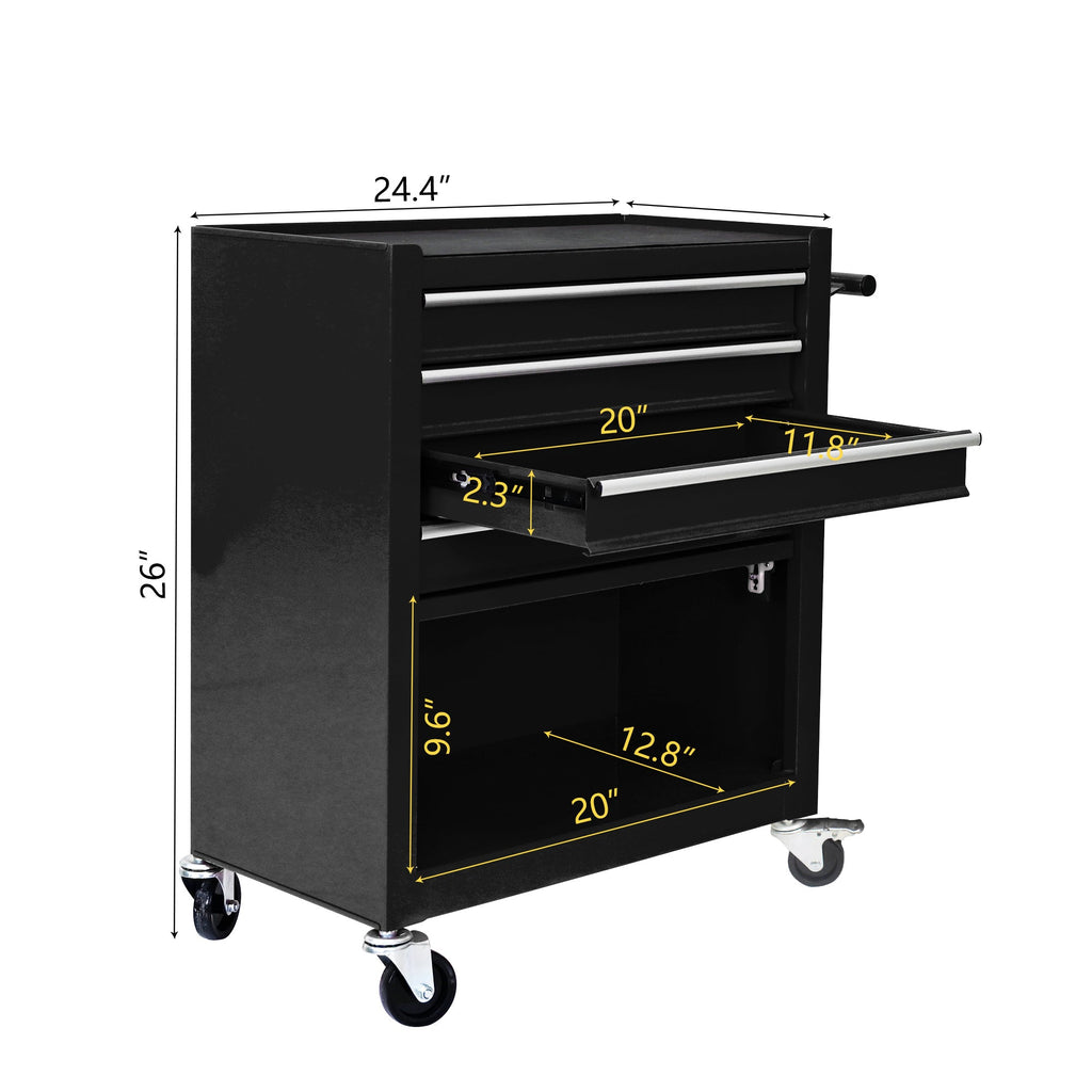 4 DRAWERS MULTIFUNCTIONAL TOOL CART WITH WHEELS-BLACK