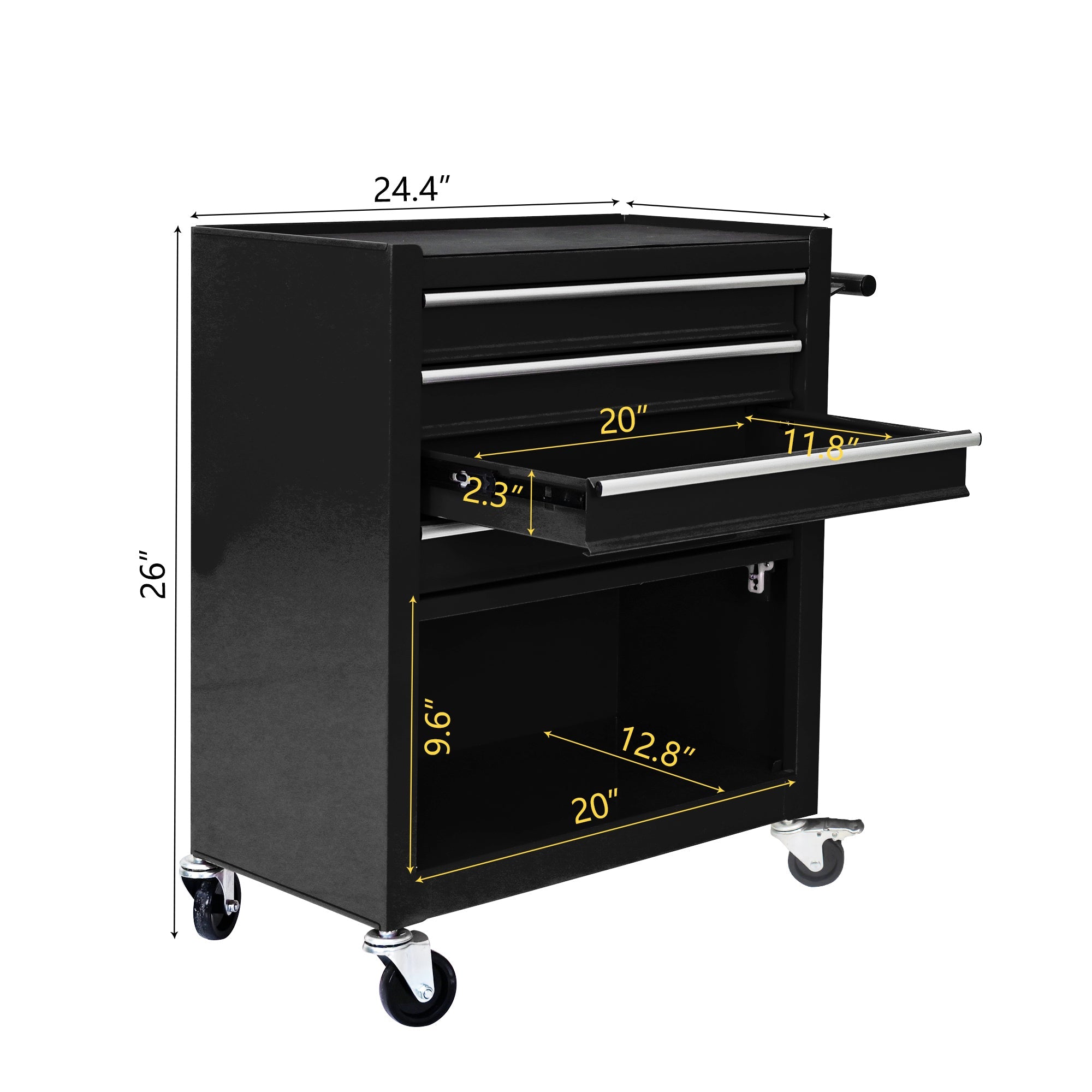 4 DRAWERS MULTIFUNCTIONAL TOOL CART WITH WHEELS-BLACK
