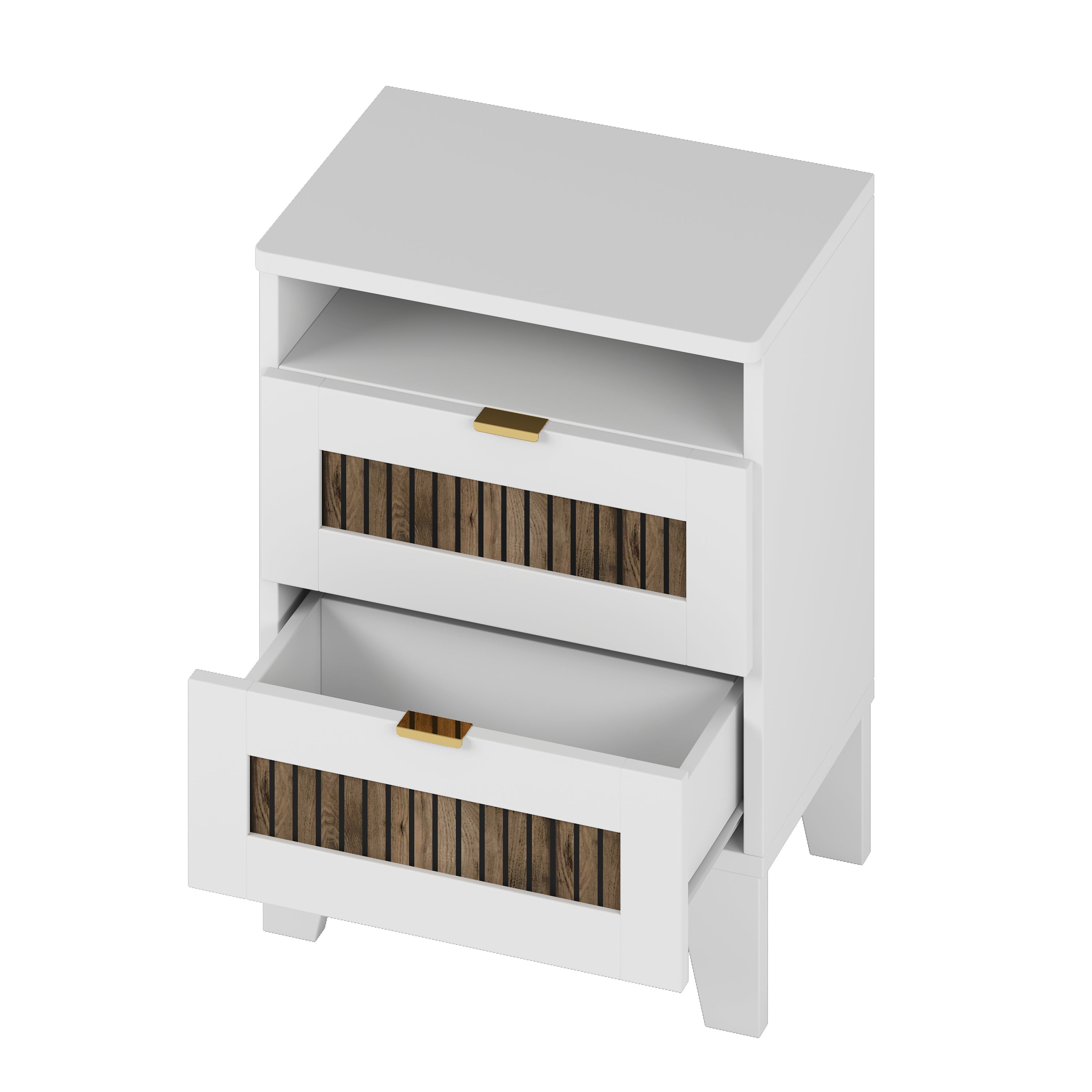 4-Pieces Bedroom Sets, Queen Size Farmhouse Platform Bed with Wooden Strip Stickers Decoration, Storage Nightstand and Dresser with Metal Handle, White(Old SKU: HL000191AAK)