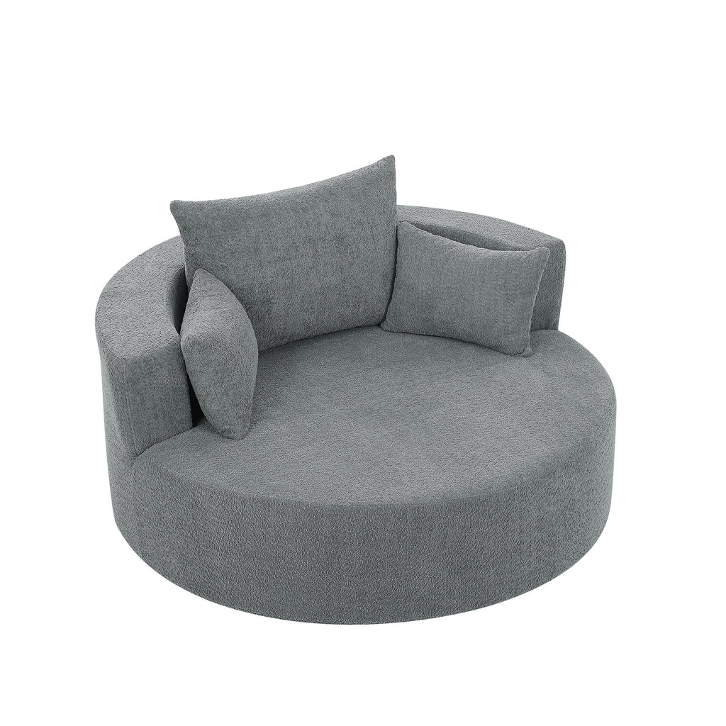 Modern Accent Swivel Barrel Chair with Removable Pillows, Grey Chenille, 56.3x56.3x35.5 in