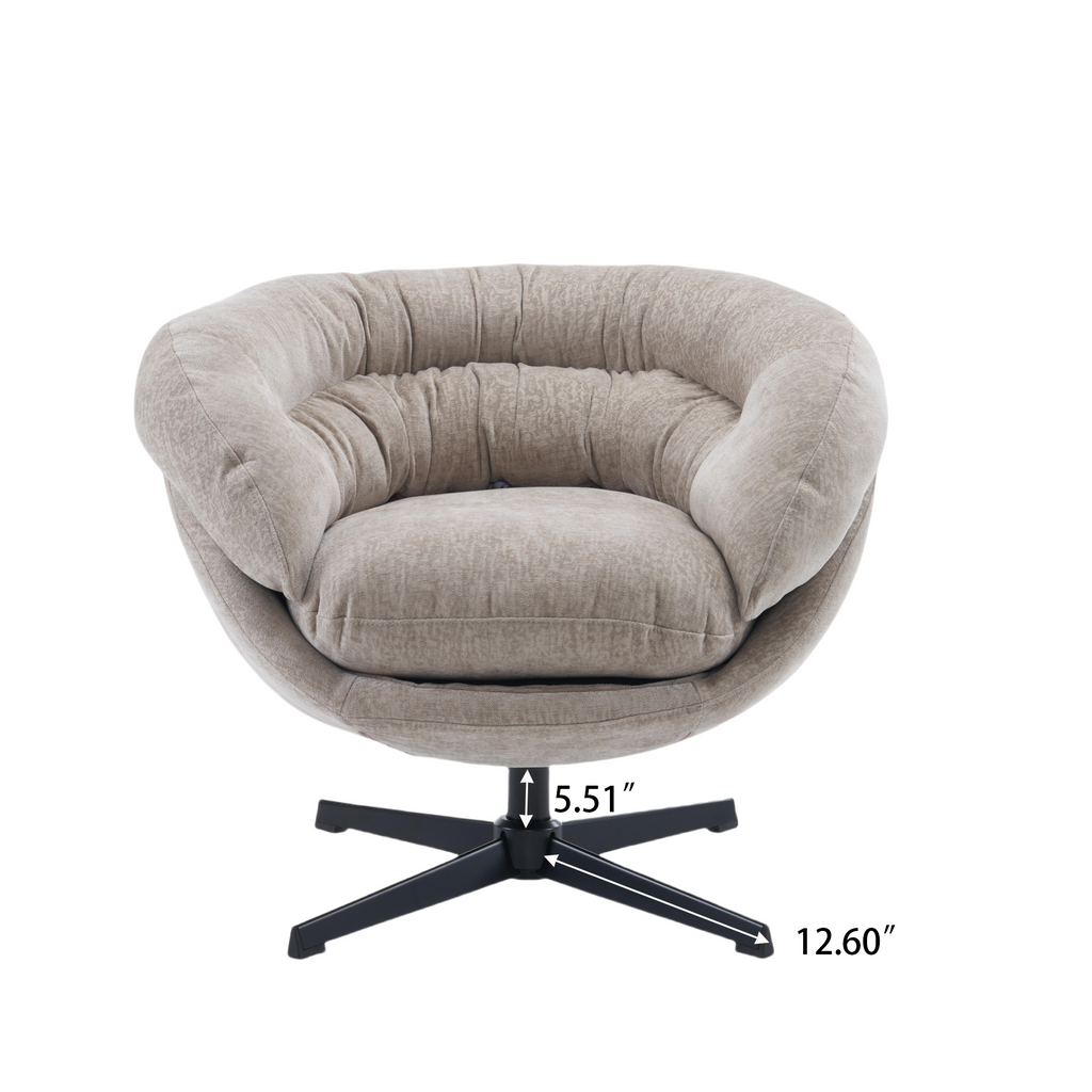 Modern Chenille Office Chair, 360° Swivel Club Chair/Accent Chair with Removable Cushion, Round Office Chair, Black Metal Base, Cotton Material, Living Room, Bedroom, Reading Corner, Office (Brown)