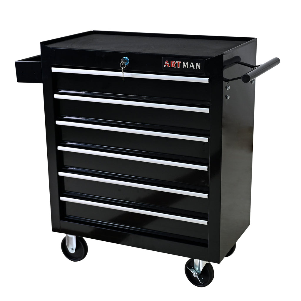 Rolling Tool Chest, 6-Drawer Tool Box with Wheels, Heavy Duty Industrial Service Cart Storage Organizer with Locking System, Rolling Tool Box Organizer Tool Case for Garage, Repair Shop - Black