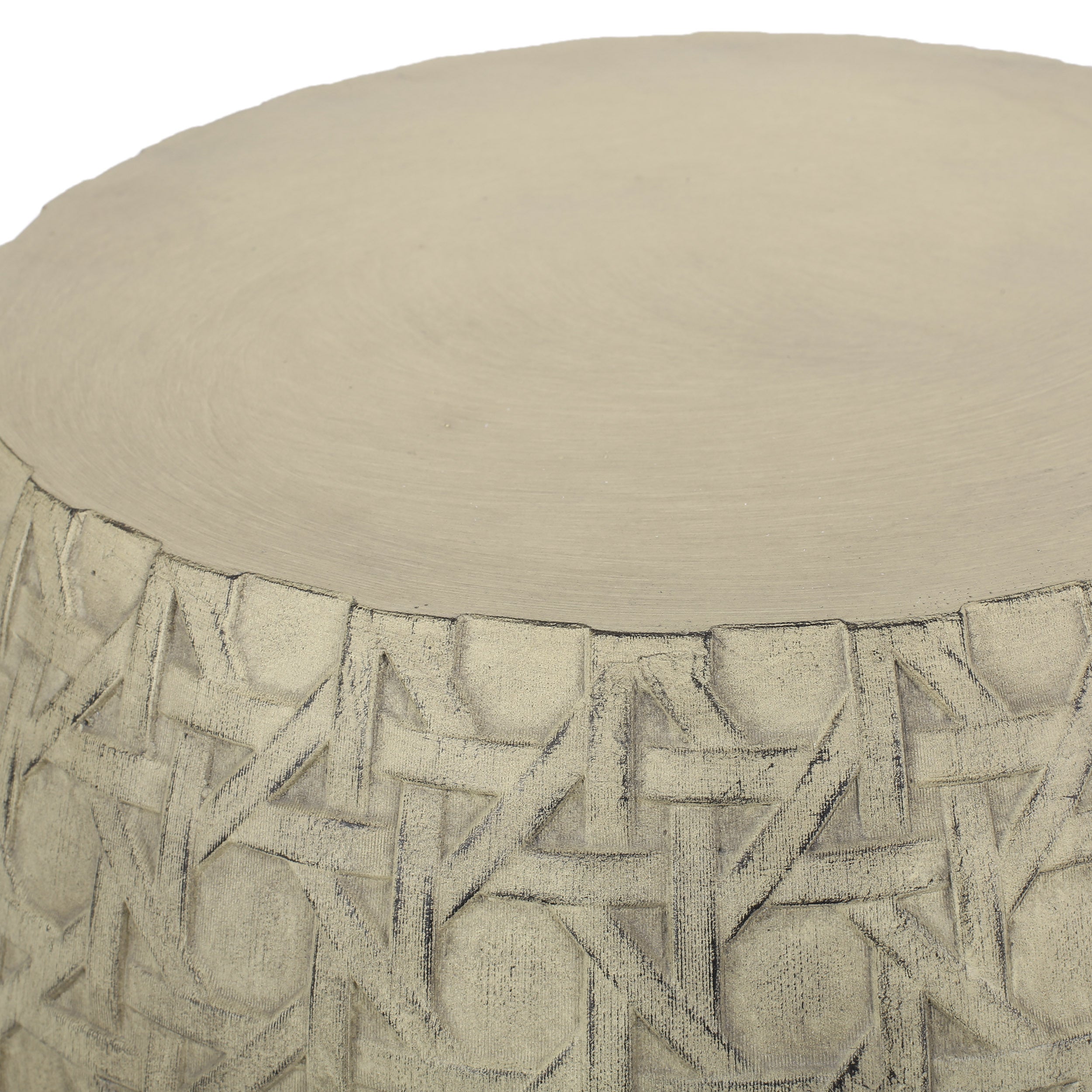 Bohemian Outdoor Lightweight Concrete Side Table with Cane Wicker Pattern, Antique Yellow, Magnesium Oxide, 17.50' x 17.50' x 19.75'