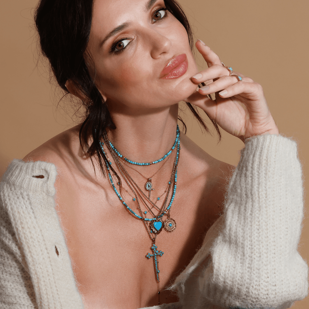 Virgin Maria Multi-Charm Necklace - Aqua