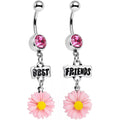 Pink Gem Best Friends Pink Flower Dangle Belly Ring Set