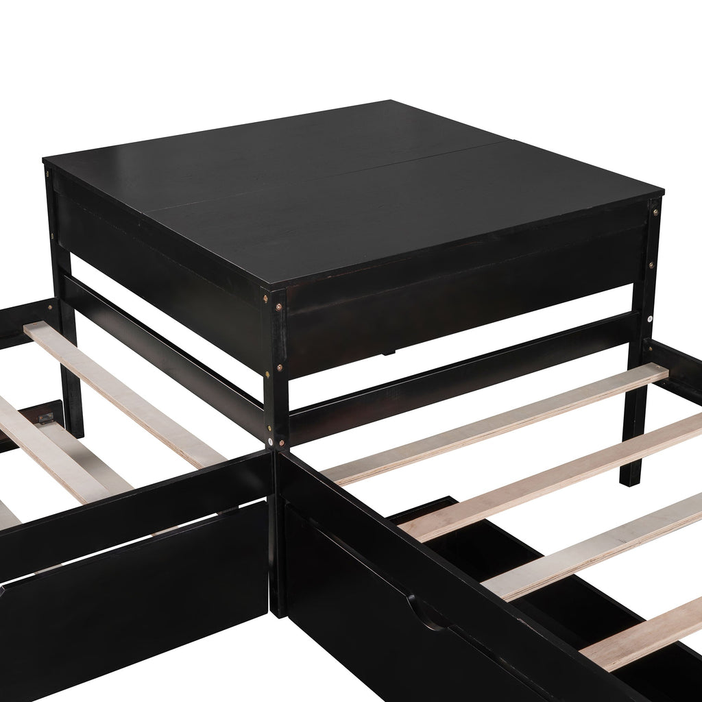 L-shaped Platform Bed with Trundle and Drawers Linked with built-in Desk,Twin,Espresso(Old SKU:SM000916AAP)