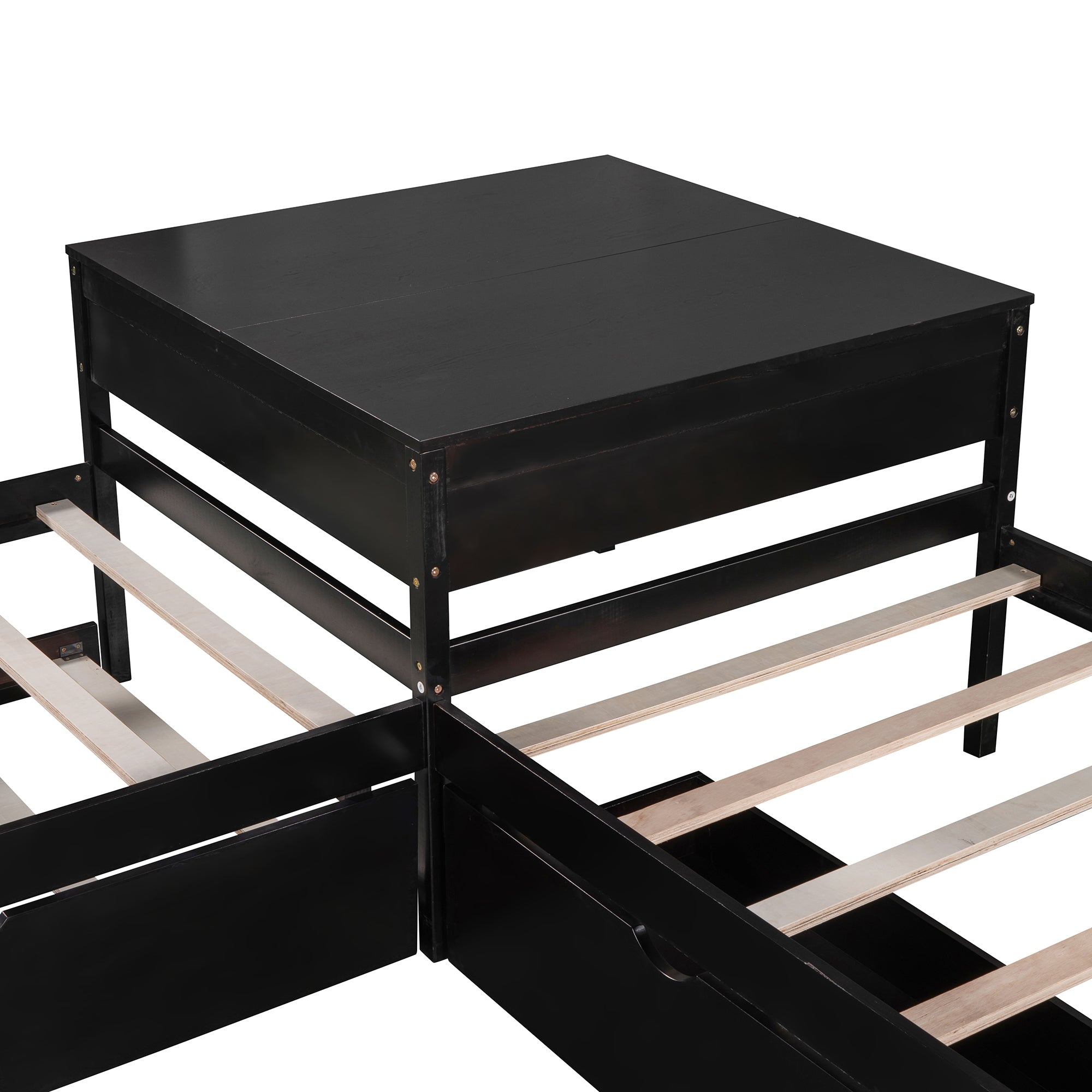 L-shaped Platform Bed with Trundle and Drawers Linked with built-in Desk,Twin,Espresso(Old SKU:SM000916AAP)