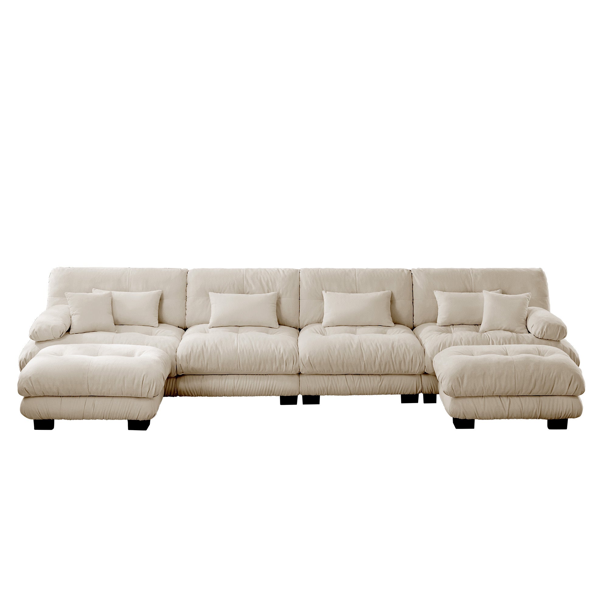 Free Combination Modular Sectional Sofa,U Shaped Couch for Living Room, 4-Seater Comfy Cloud Couch with 2 Ottomans, Chenille Light coffee