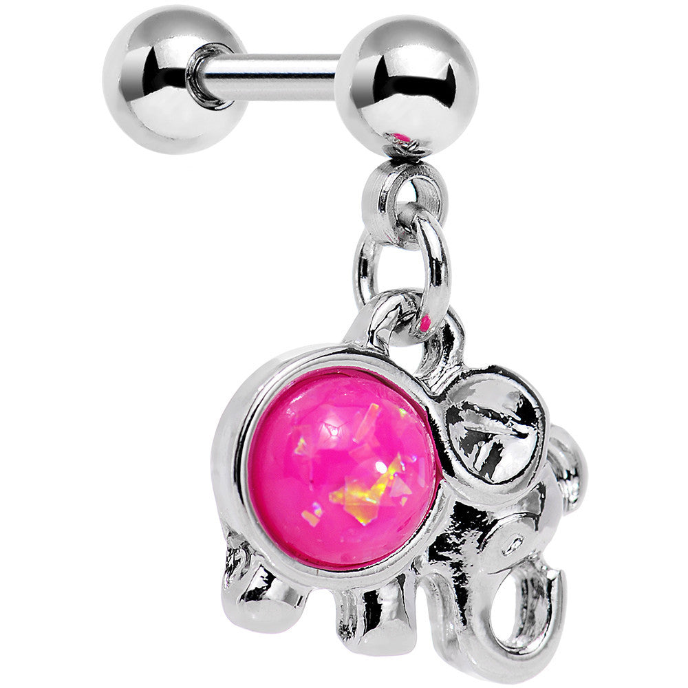 16G 1/4 Pink Faux Opal Elephant Dangle Tragus Cartilage Earring