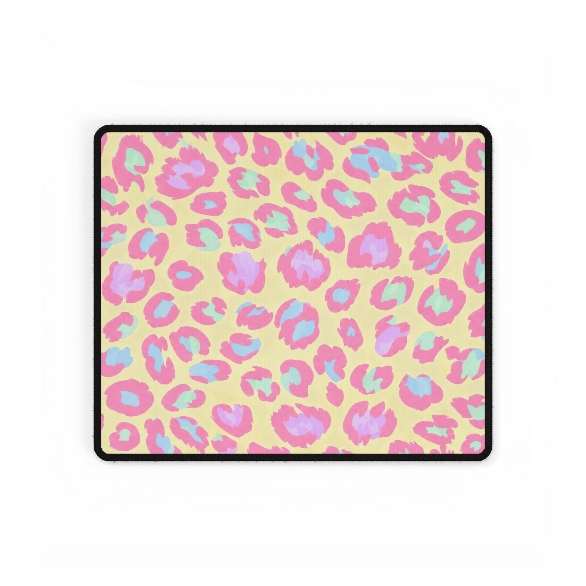 Pastel Leopard Print Desk Mat | Pink Yellow Blue