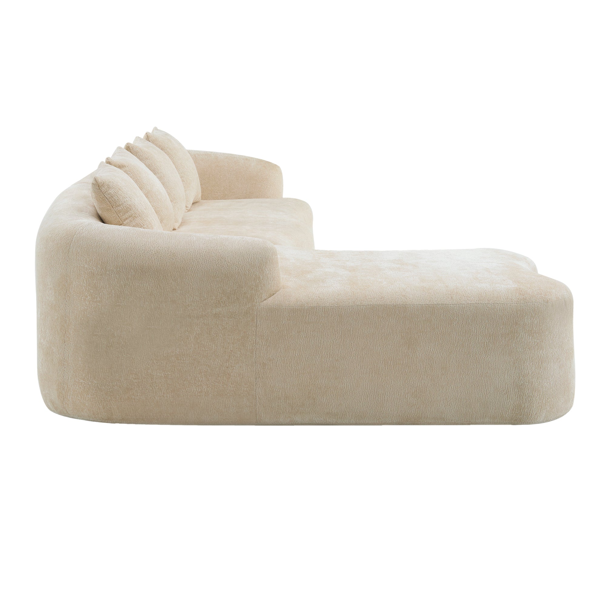Full Compression L-Shape Sectional Sofa with Curved Chaise, Beige Modular Chenille Couch, High-Density for Apartment Living Room