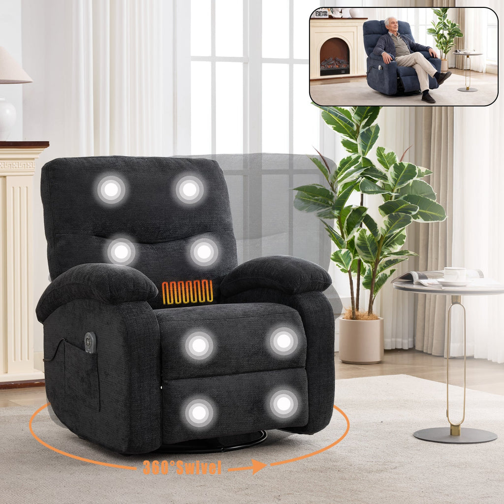 Hot massage manual lounge chair, with rocker arms and rotating fabric, with cup bucket, for living room, black