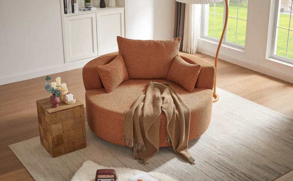 360° Swivel Accent Barrel Chair with Removable Pillows, Orange Red Chenille, 56.3 Inch