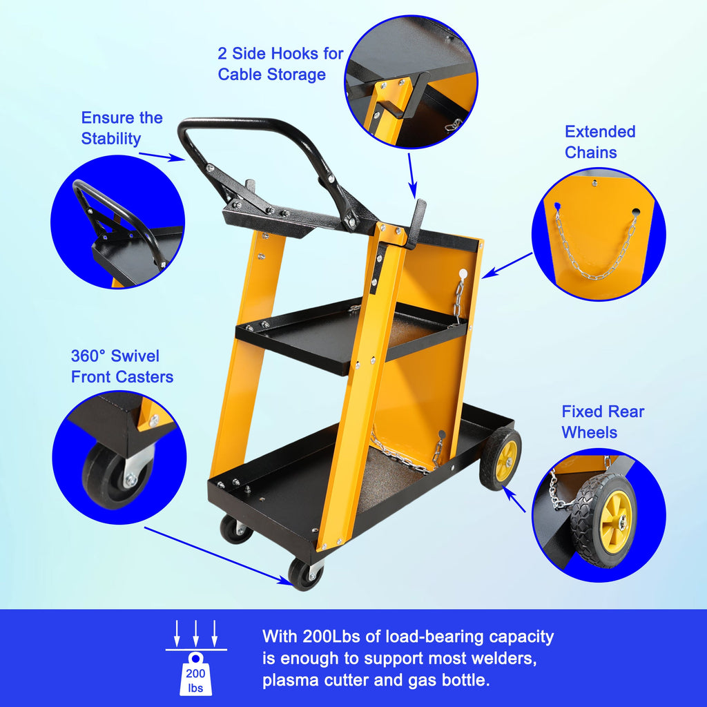 Multi Function 3 tier Welding Cart. gas bottle and accessory storage.Welding Heavy Duty  Cart for Tig Mig Welder and Plasma Cutter  with Upgrade Handles and Increase Storage Space Tank Storage