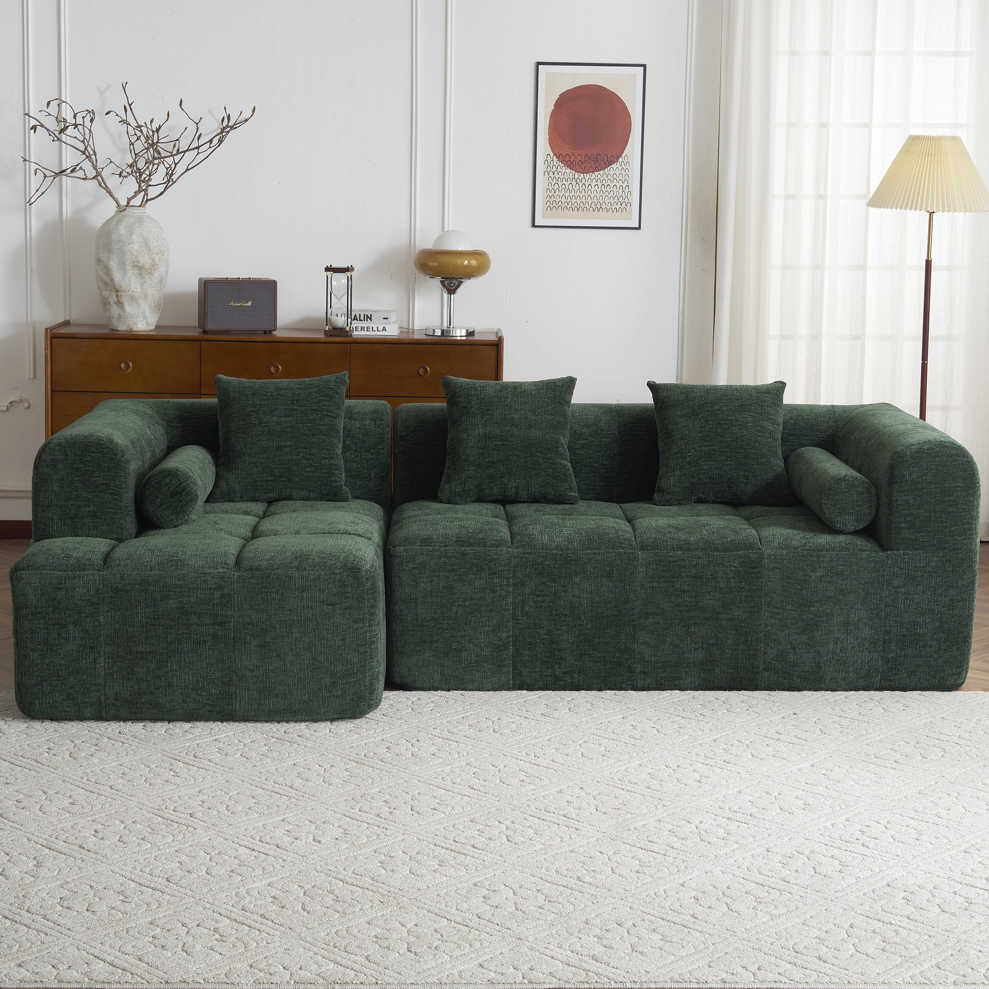 Modern Modular Sectional Sofa with Deep Seating, Green Chenille Fabric, 101.2'