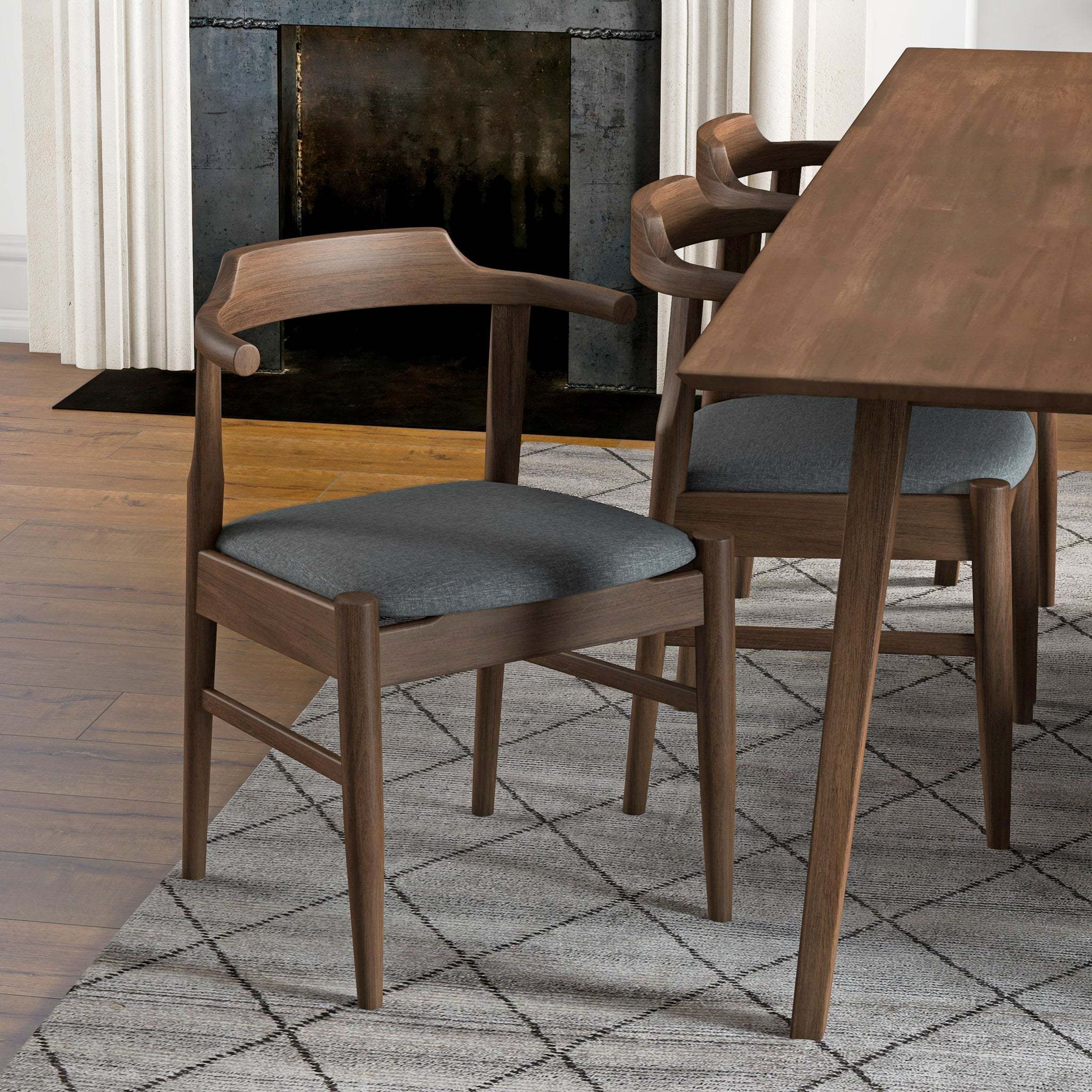 Daisy Mid-Century Modern Gray Fabric Dining Chair with Solid Wood Frame 18.50' L x 22.50' W x 28.00' H Farmhouse Kitchen Side Chairs with Foot Pegs (Set of 2)
