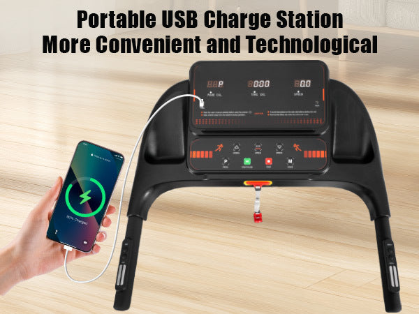 Treadmills for Home, 2.5HP Quiet Folding Treadmill with Heart Rate Sensor, 300lbs Weight Capacity, 7.5MPH, Incline Treadmill With USB Charge Station For Android & Bluetooth Speaker, 6 Shock-Absorbing