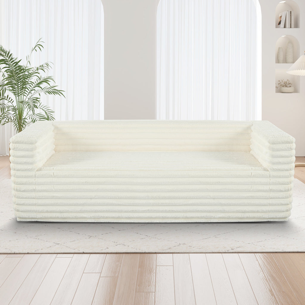 89" Modern Corduroy Couch, 3 Seats Plush Sofa with Squared Arm,Luxury Comfy Seat Super Soft Couches for Living Room,Small Space,Office,Apartment,No Assembly Required