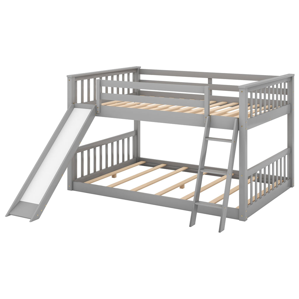 Full over Full Bunk Bed with Convertible Slide and Ladder, Gray(Old SKU: GX000708AAE)