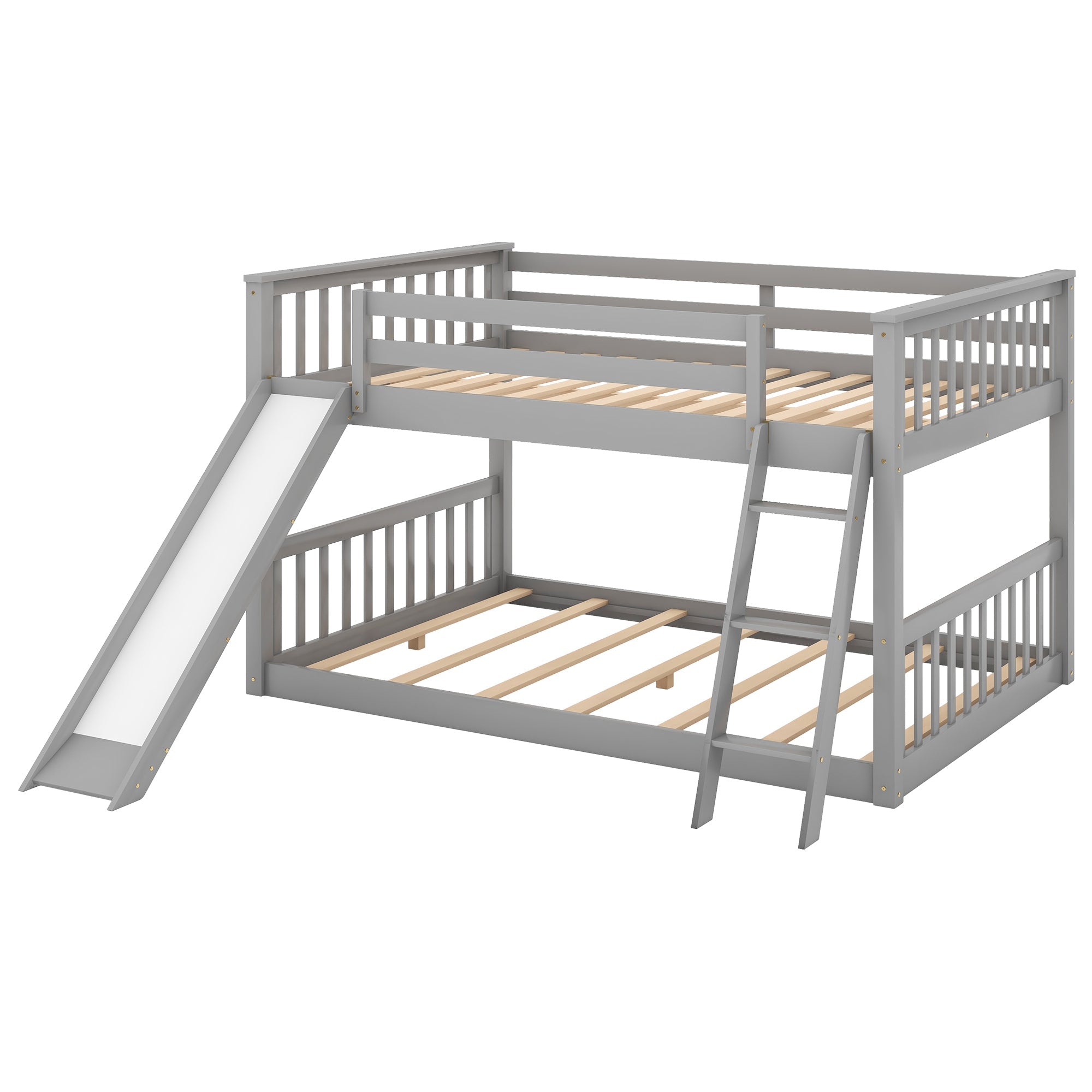 Full over Full Bunk Bed with Convertible Slide and Ladder, Gray(Old SKU: GX000708AAE)