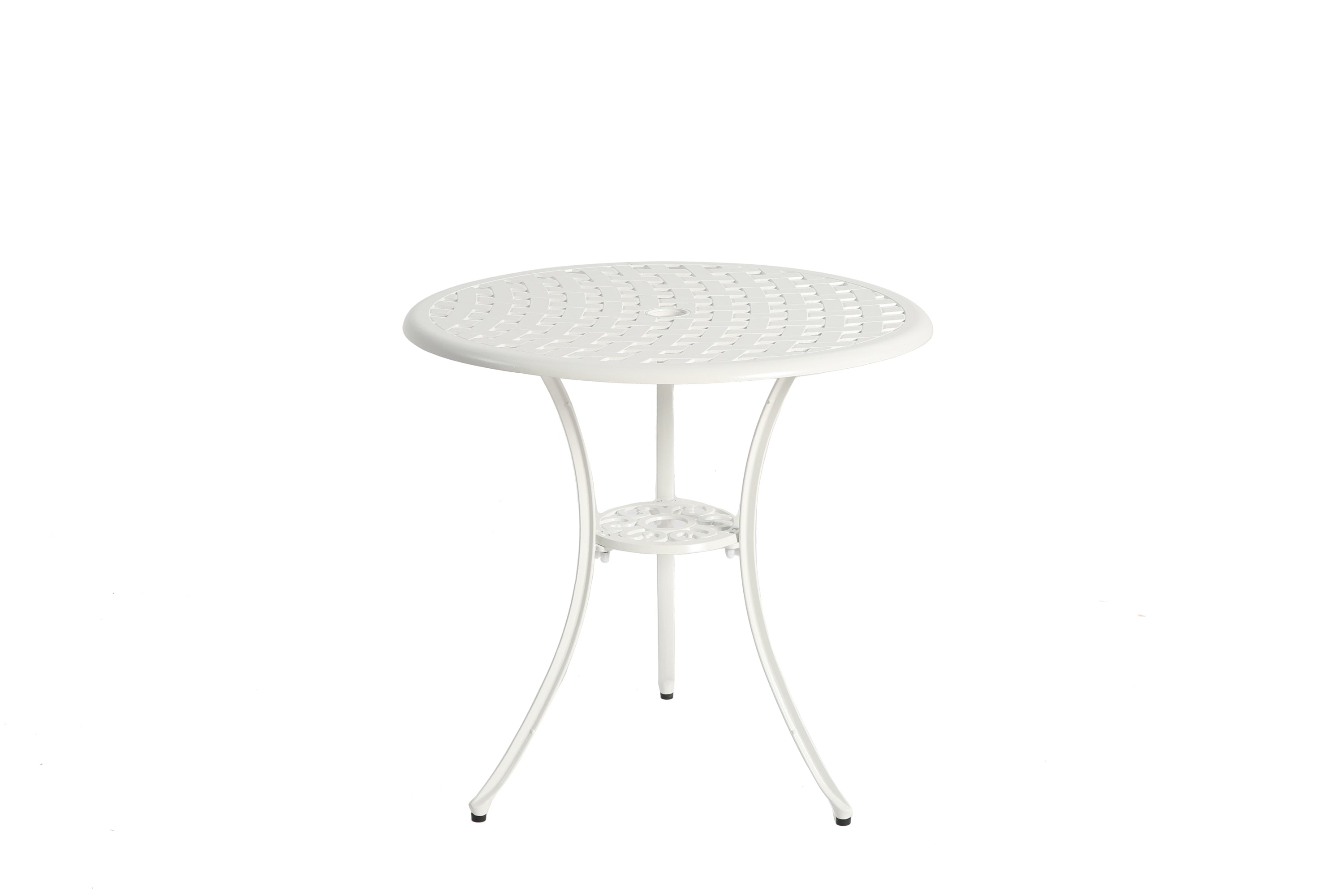 3 Piece Patio Bistro Set Cast Aluminum Bistro Table and Chairs Set of 2 with Umbrella Hole,All Weather Metal Bistro Table Set,Outdoor Patio Furniture Set for Garden White