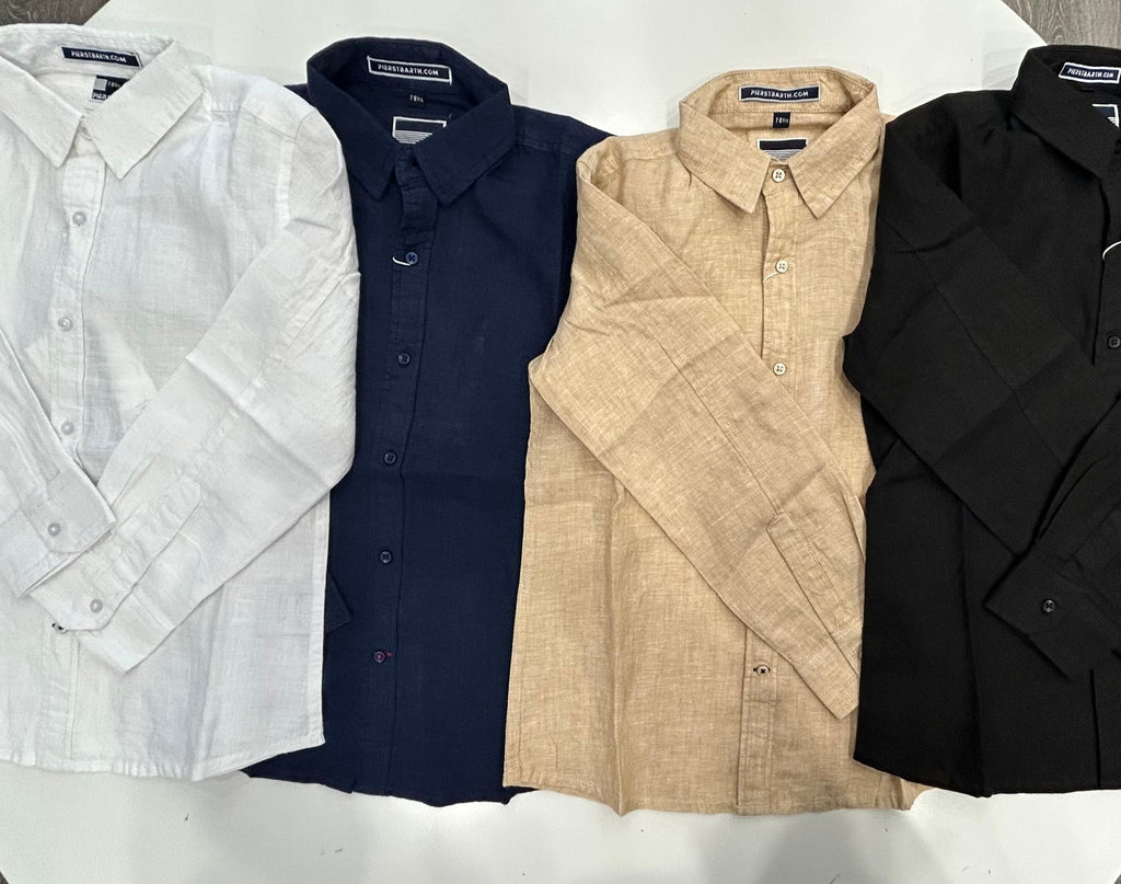Pier St. Barth - Kids Linen Solid Long Sleeve Button Downs