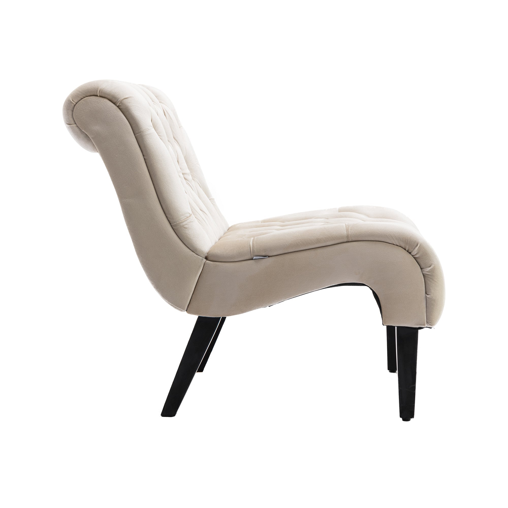 COOLMORE Modern Velvet Armless Accent Living Room Chair / Leisure Chair,Upholstered Fabric Button Comfortable Chair with Wooden Legs for Bedroom, Living Room, Office (Beige Velvet)