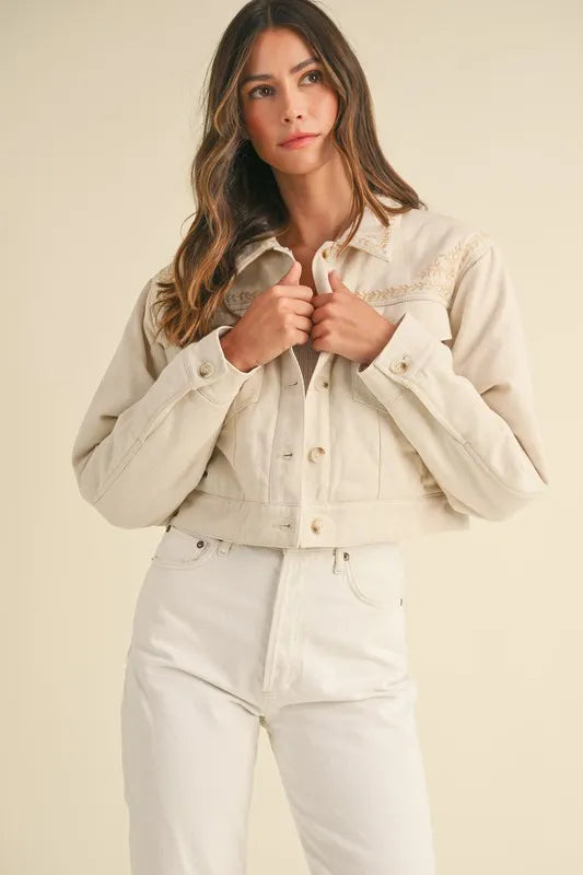 MABLE Embroidered Quilted Cropped Jacket