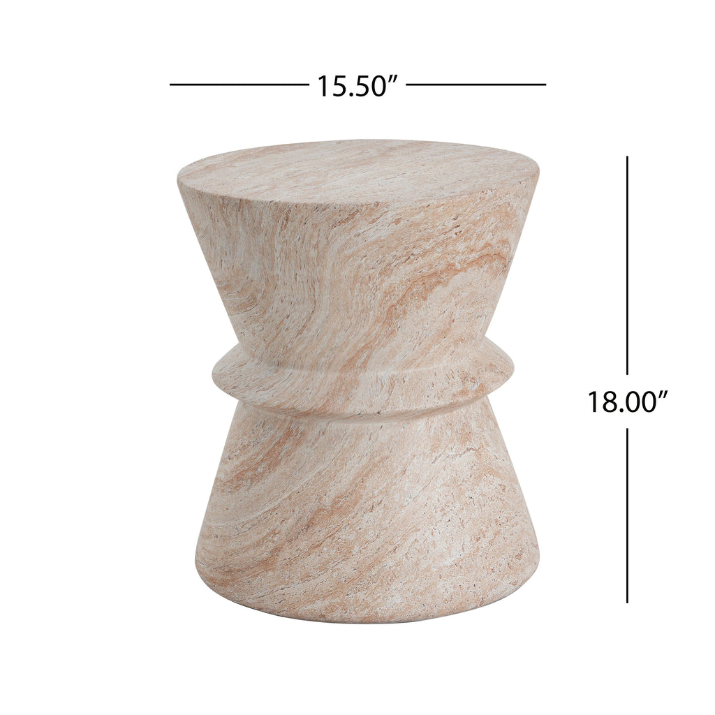 Outdoor/Indoor Lightweight Concrete Side Table with Travertine Finish, Beige, 15.5x15.5x18 inches