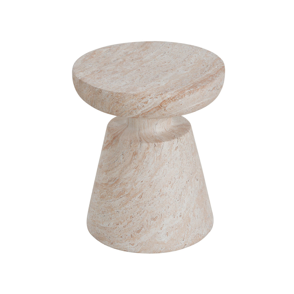 Outdoor/Indoor Lightweight Concrete Side Table, Travertine Finish, Beige, 20.5 x 17.75 Inches