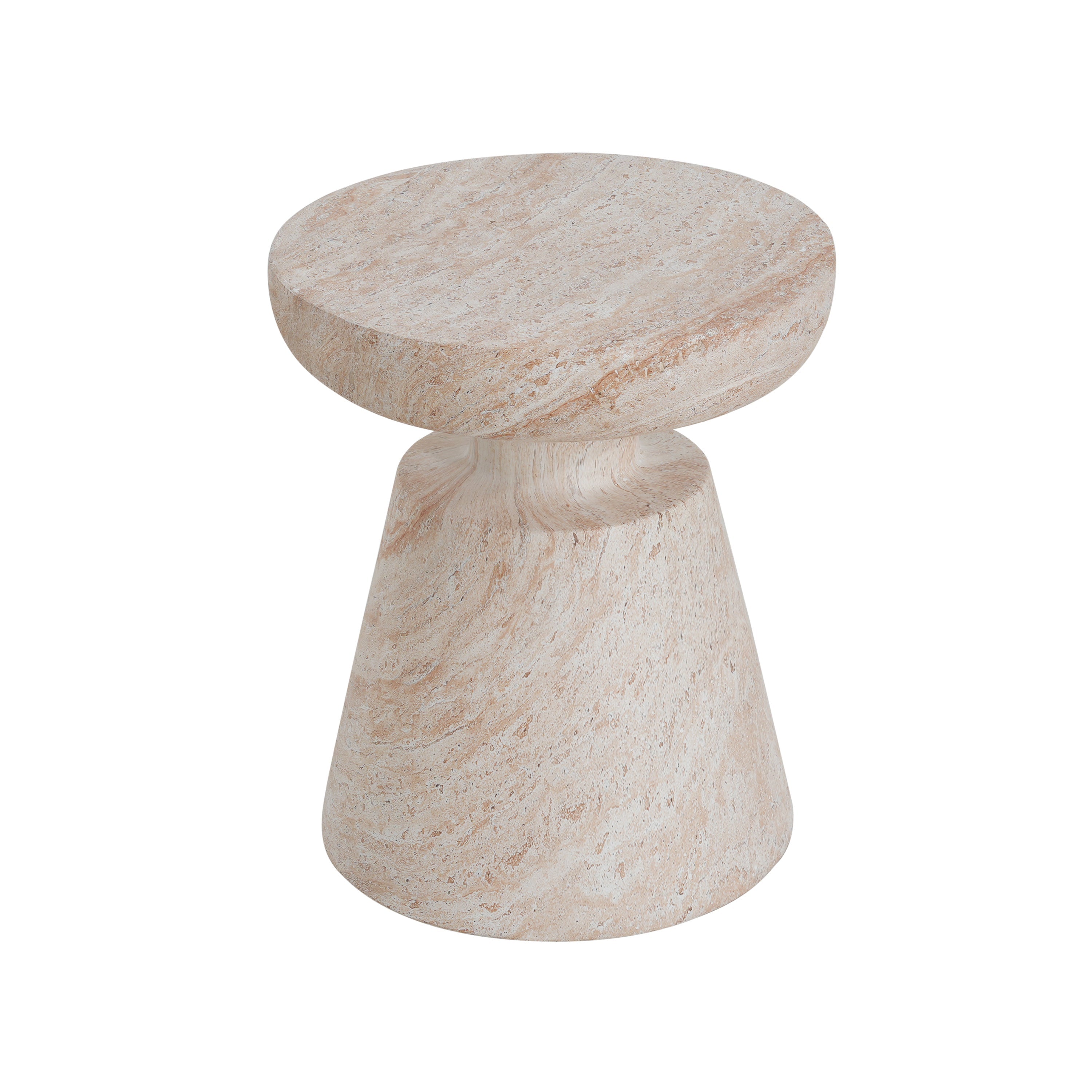 Outdoor/Indoor Lightweight Concrete Side Table, Travertine Finish, Beige, 20.5 x 17.75 Inches