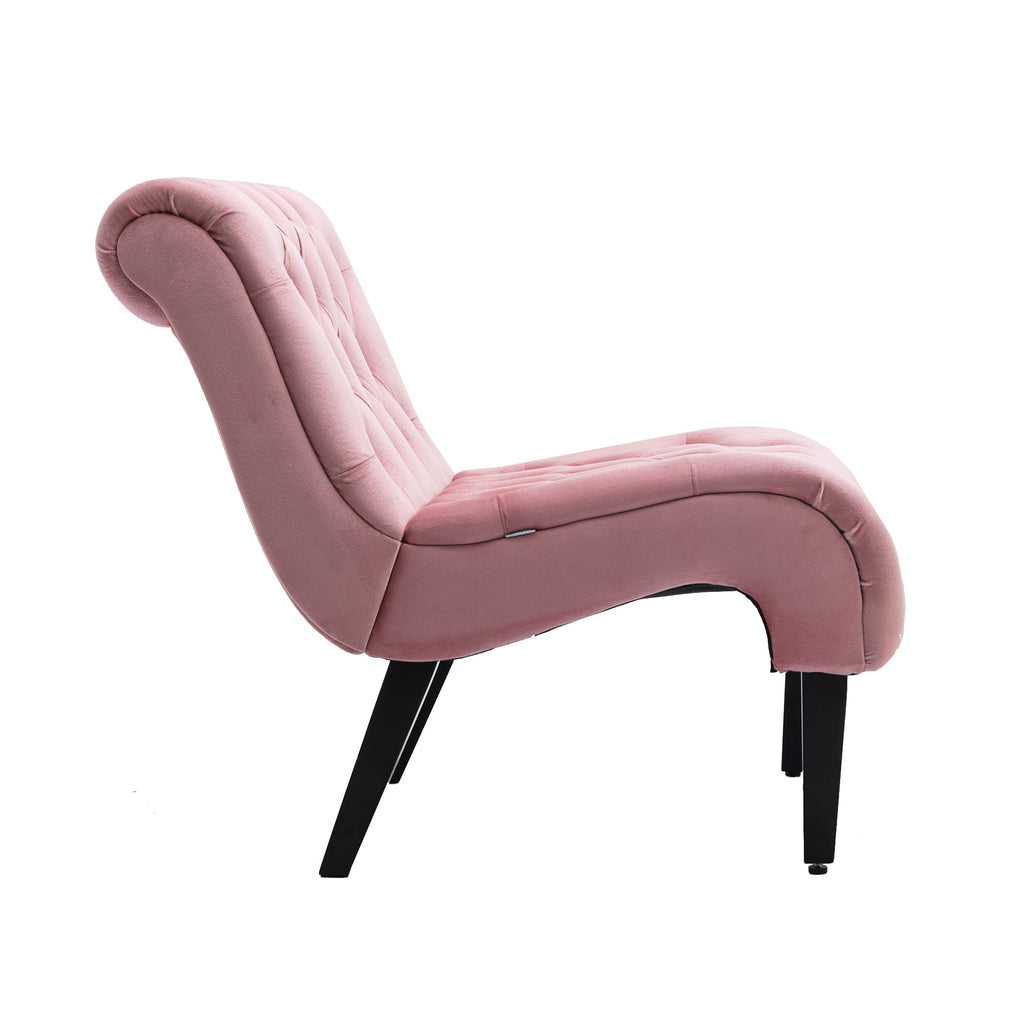 COOLMORE Modern Velvet Armless Accent Living Room Chair / Leisure Chair,Upholstered Fabric Button Comfortable Chair with Wooden Legs for Bedroom, Living Room, Office (Pink Velvet)